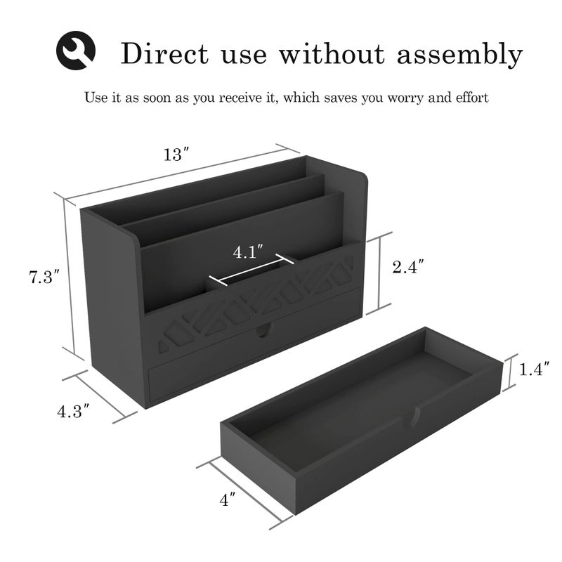 Wisuce Bamboo Mail Organizer Countertop Desktop with Drawer - Desk Organizer with File Organizer for Office Supplies All-in-One Desk File Organizer with Pencil Holder for Paper Letter Envelope Bill - Image 2